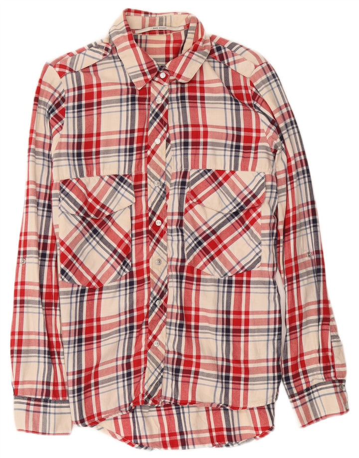 Zara Chemise en flanelle pour femme UK 14 Coton à carreaux rouge moyen