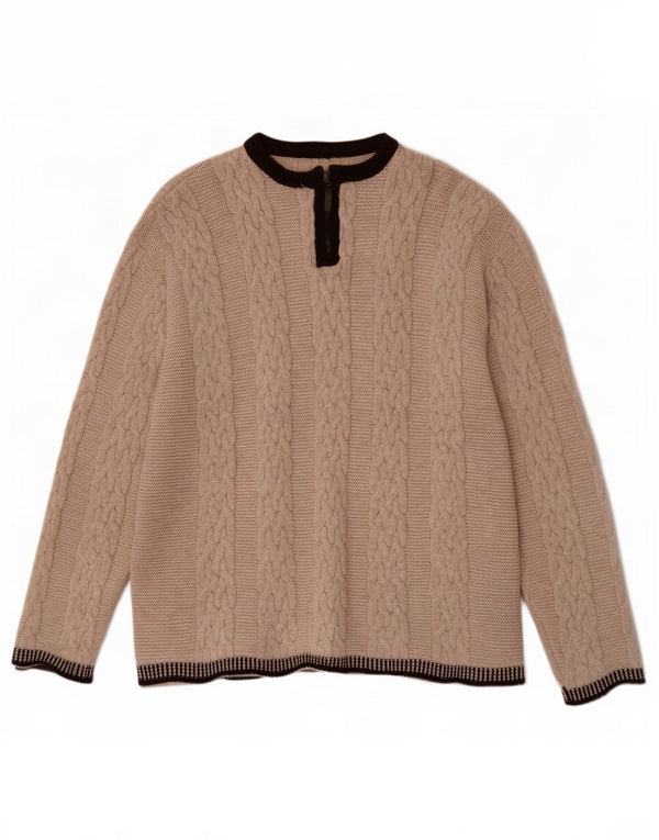 vintage Mens Zip Neck Jumper Pull Grande Laine Colorblock Beige