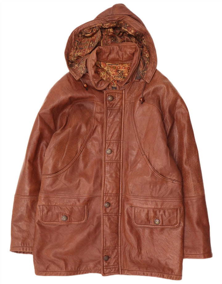 manteau en cuir à capuche vintage pour hommes IT 54 2XL Cuir marron