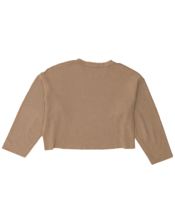 Zara Womens Crop Oversize Top Manches Longues UK 10 Petit Beige