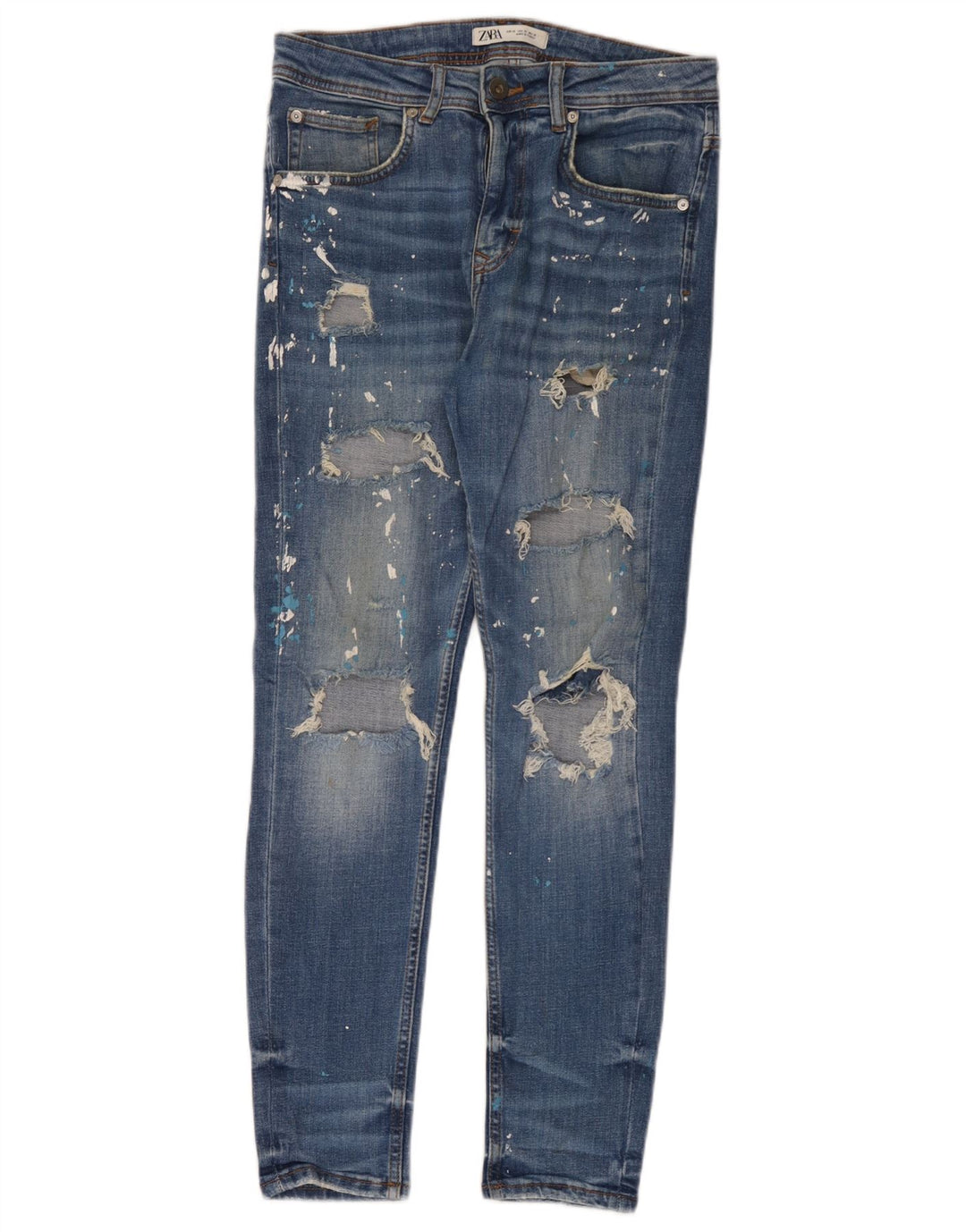 Zara Jean slim en détresse pour homme EU 38 Small W30 L30 Bleu Coton