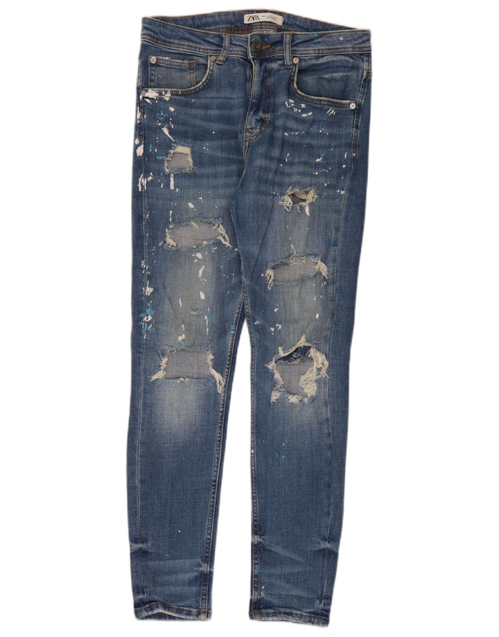 Zara Jean slim en détresse pour homme EU 38 Small W30 L30 Bleu Coton