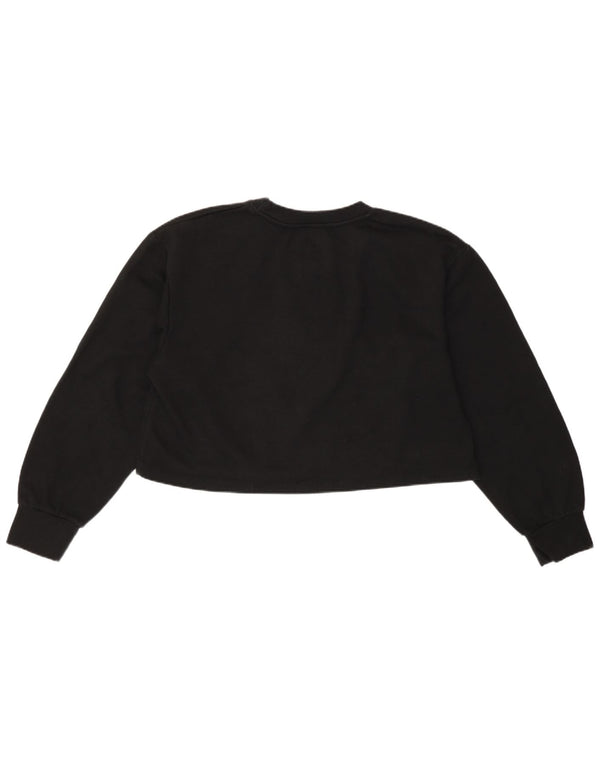 Zara Womens Crop Loose Fit Top Manches Longues UK 14 Grand Noir