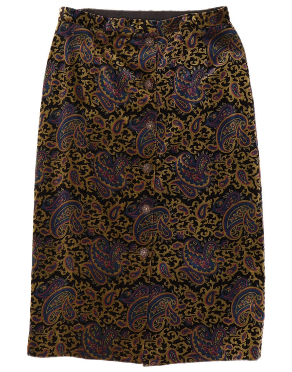 vintage Femme Taille Haute Velours Midi Jupe W24 XS Multicolore Paisley