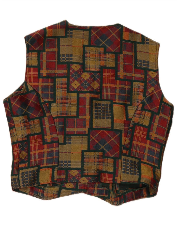 vintage Womens Crop Gilet UK 14 Moyen Multicolore Patchwork