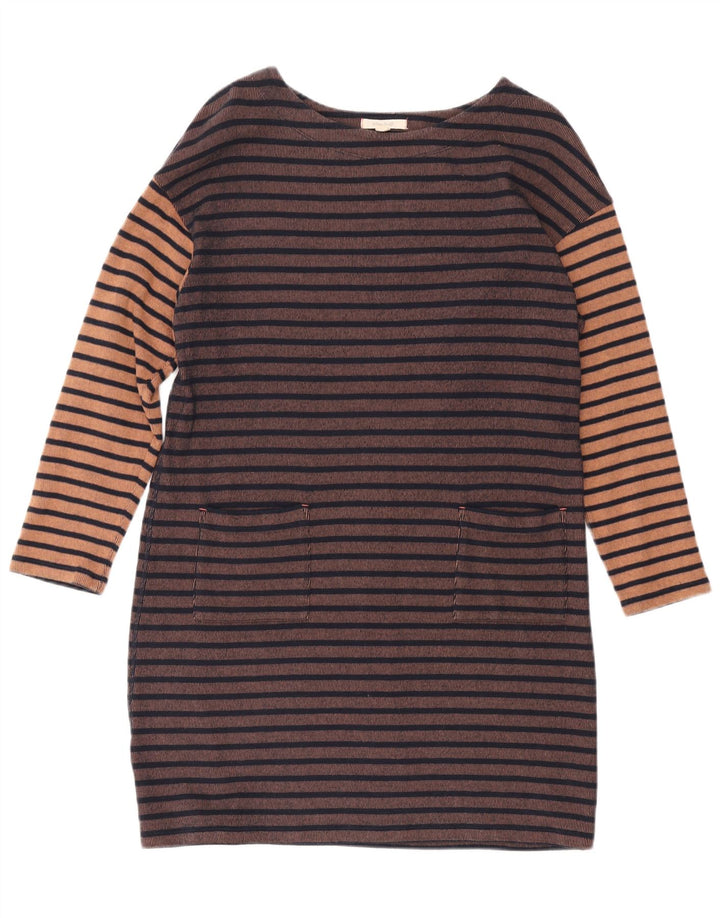 WHITE STUFF Robe fourreau à manches longues pour femme UK 14 Large Marron Rayé