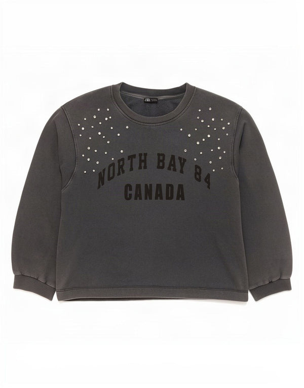 Zara Sweat-shirt surdimensionné graphique pour femme UK 14 Gris moyen