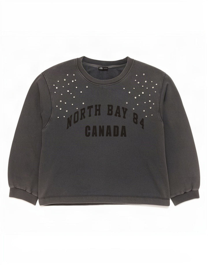 Zara Sweat-shirt surdimensionné graphique pour femme UK 14 Gris moyen