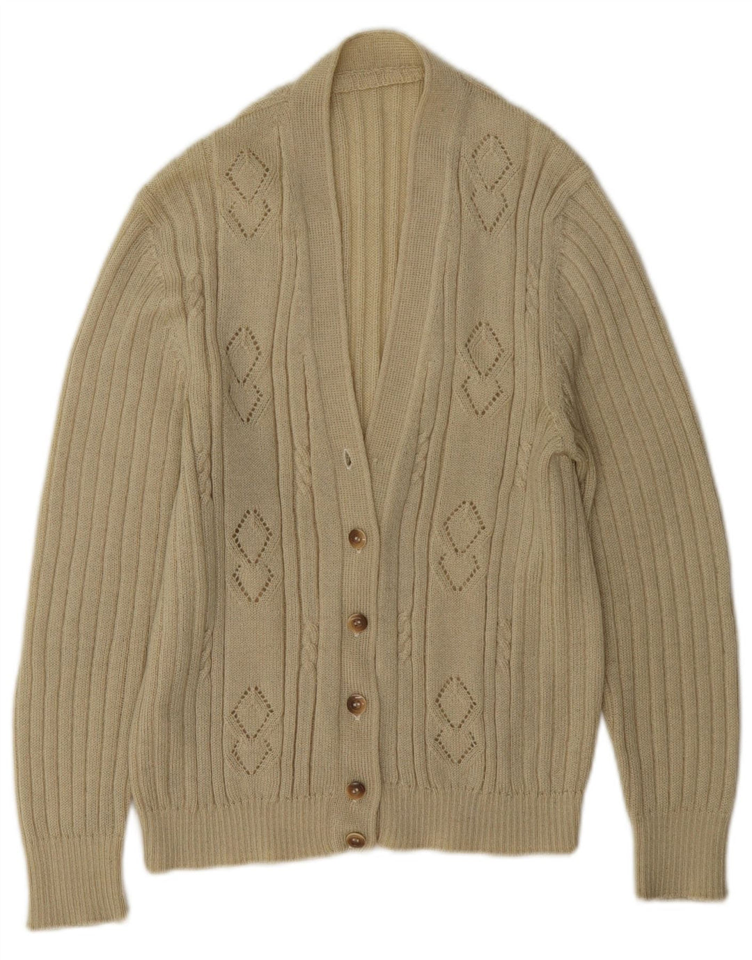 vintage Femme Cardigan Pull UK 16 Grand Beige