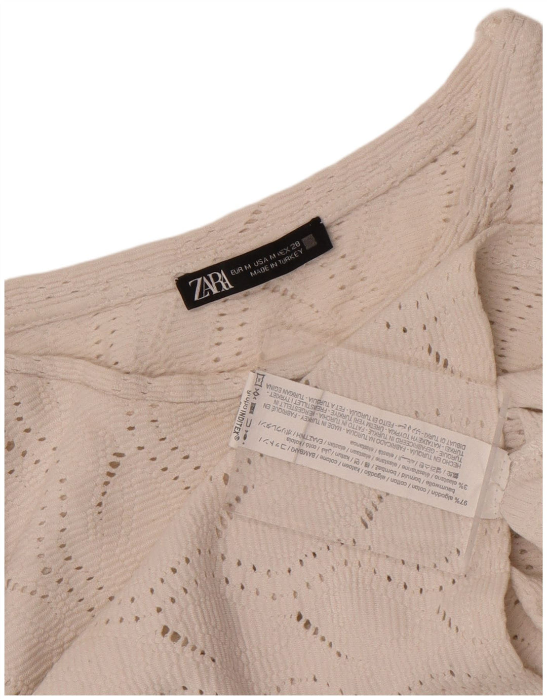 Zara Womens Crop Blouse Top UK 12 Coton Blanc Moyen