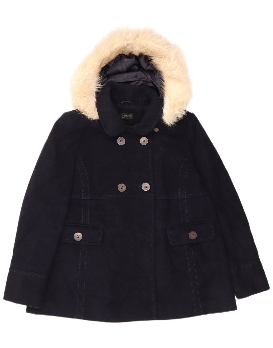 Topshop Caban à capuche pour femme UK 44 Large Bleu marine Polyester