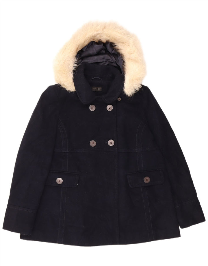 Topshop Caban à capuche pour femme UK 44 Large Bleu marine Polyester