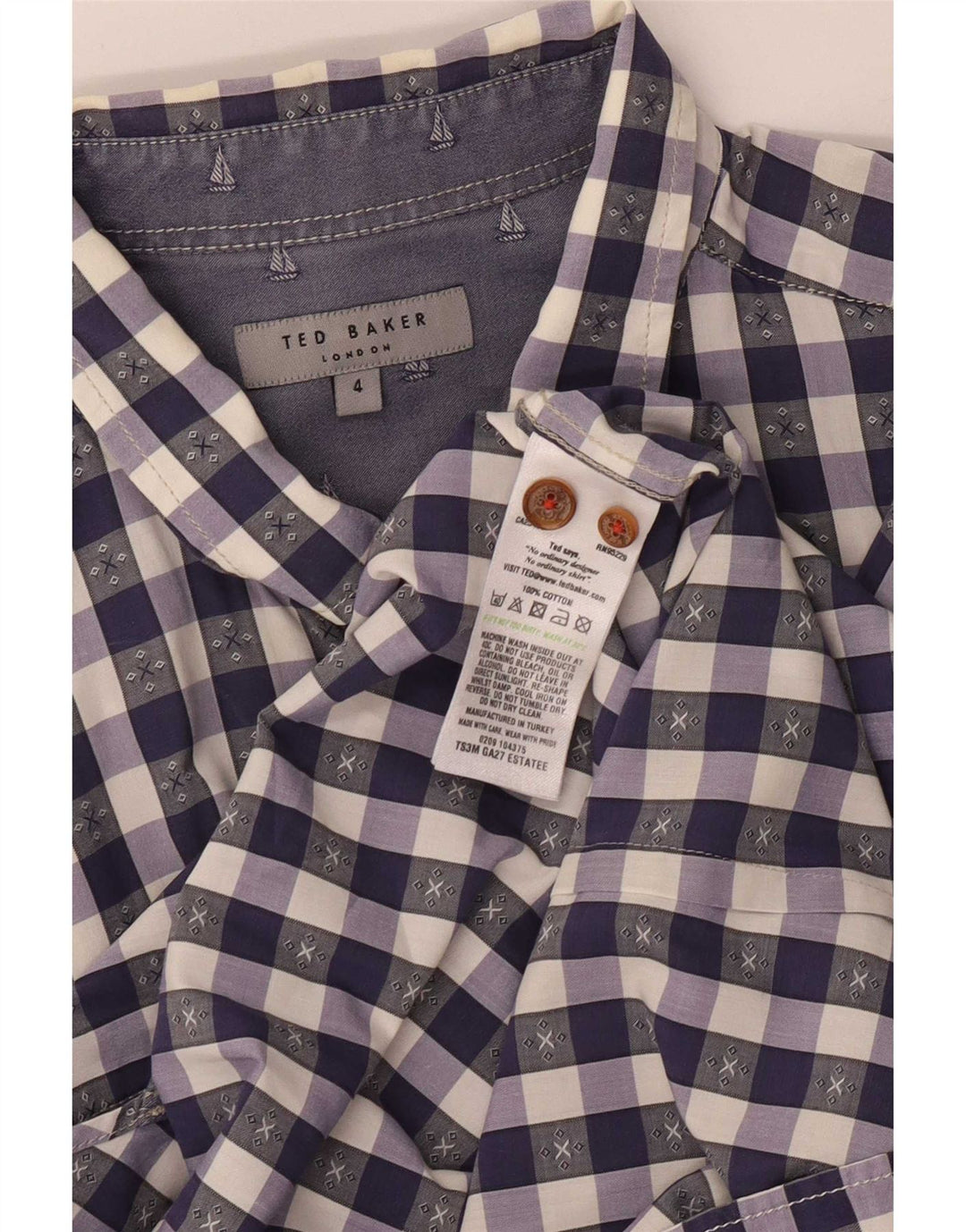 Ted Baker Chemise Homme Taille 4 Grand Violet Vichy Coton