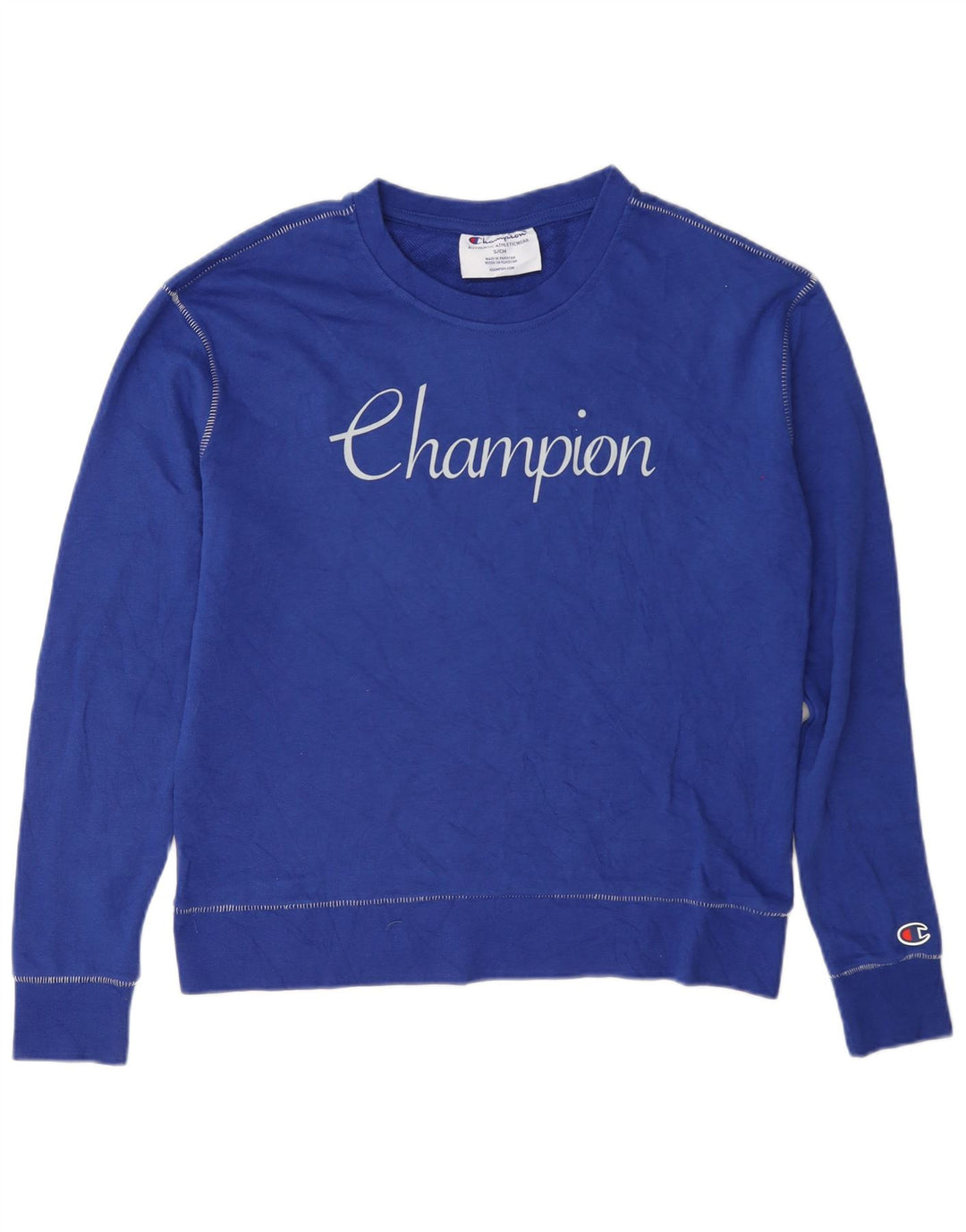 Champion Sweat-shirt surdimensionné graphique pour femme UK 10 petit coton bleu