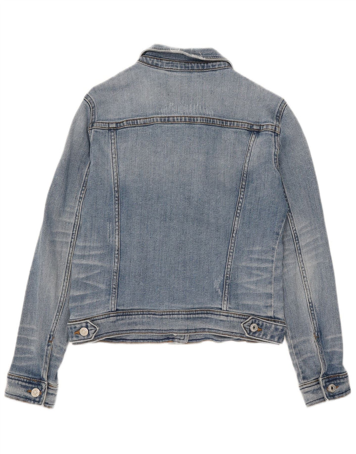 Zara Womens Crop Denim Jacket UK 12 Bleu Moyen Coton