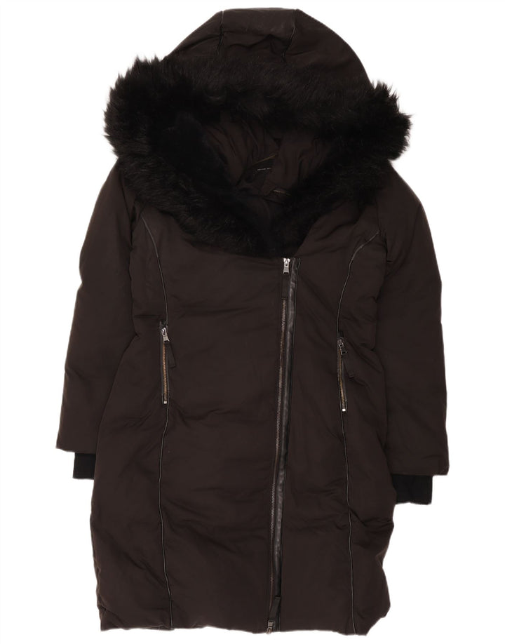 Zara Manteau rembourré à capuche pour femme UK 14 Polyester noir moyen
