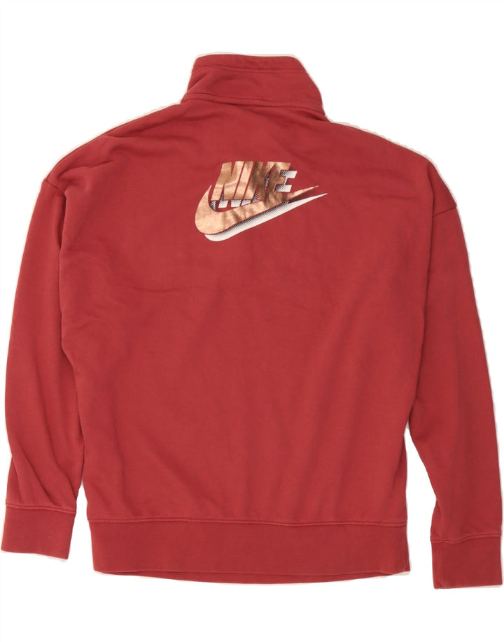 NIKE Womens Oversized Graphic Zip Neck Sweatshirt Jumper UK 14 Medium Red Vintage Nike and Second-Hand Nike from Messina Hembry 