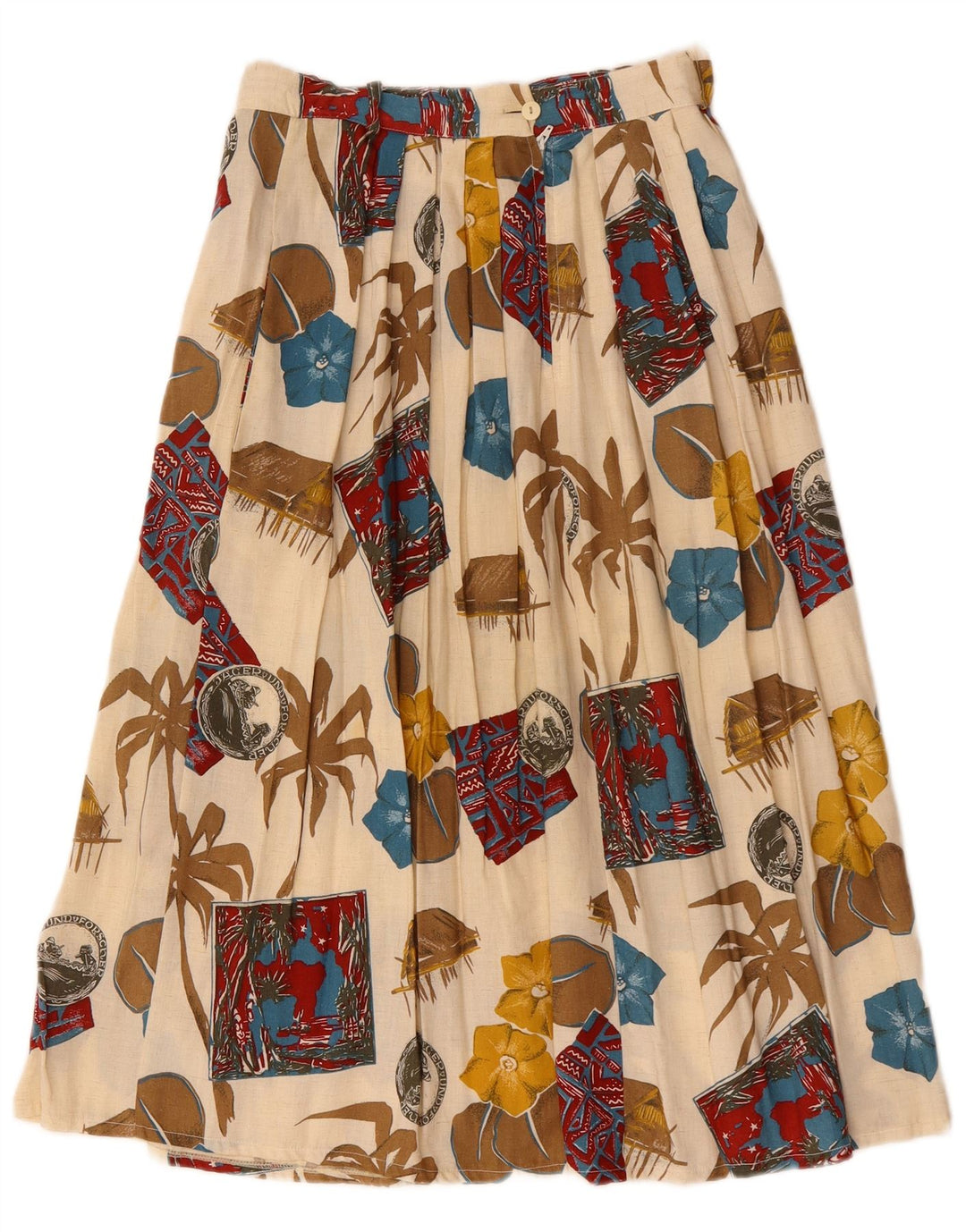 vintage Femme Midi Jupe W28 Moyen Off White Floral