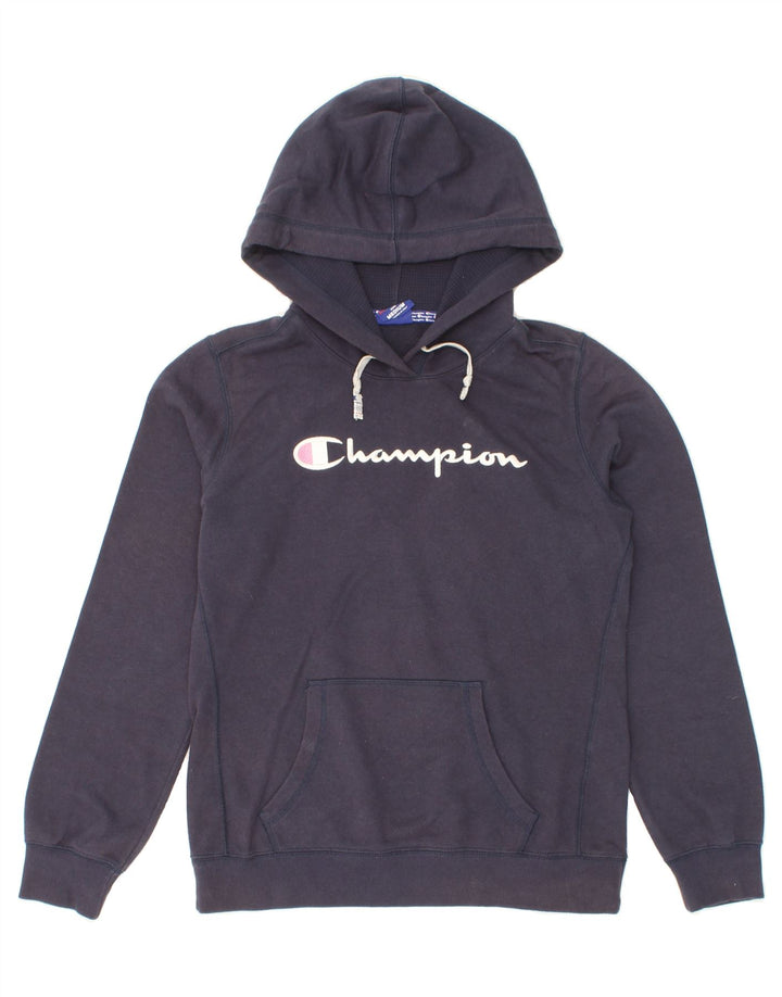 CHAMPION Boys Graphic Hoodie Jumper 9-10 Years Medium Navy Blue Vintage Champion and Second-Hand Champion from Messina Hembry 