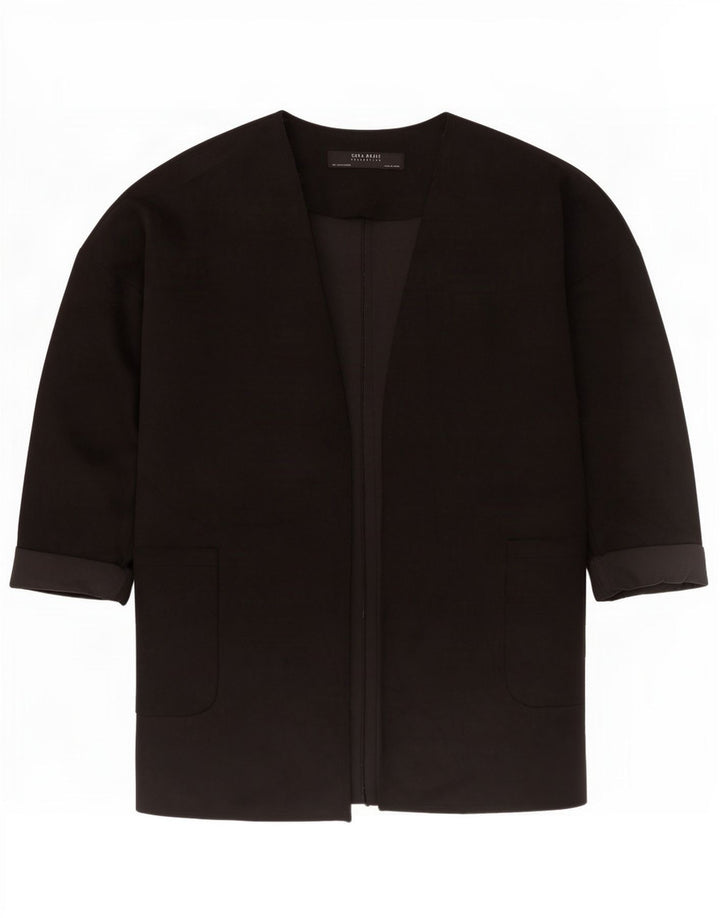 Zara Veste blazer surdimensionnée ouverte à manches 3/4 pour femme UK 10 Small Noir