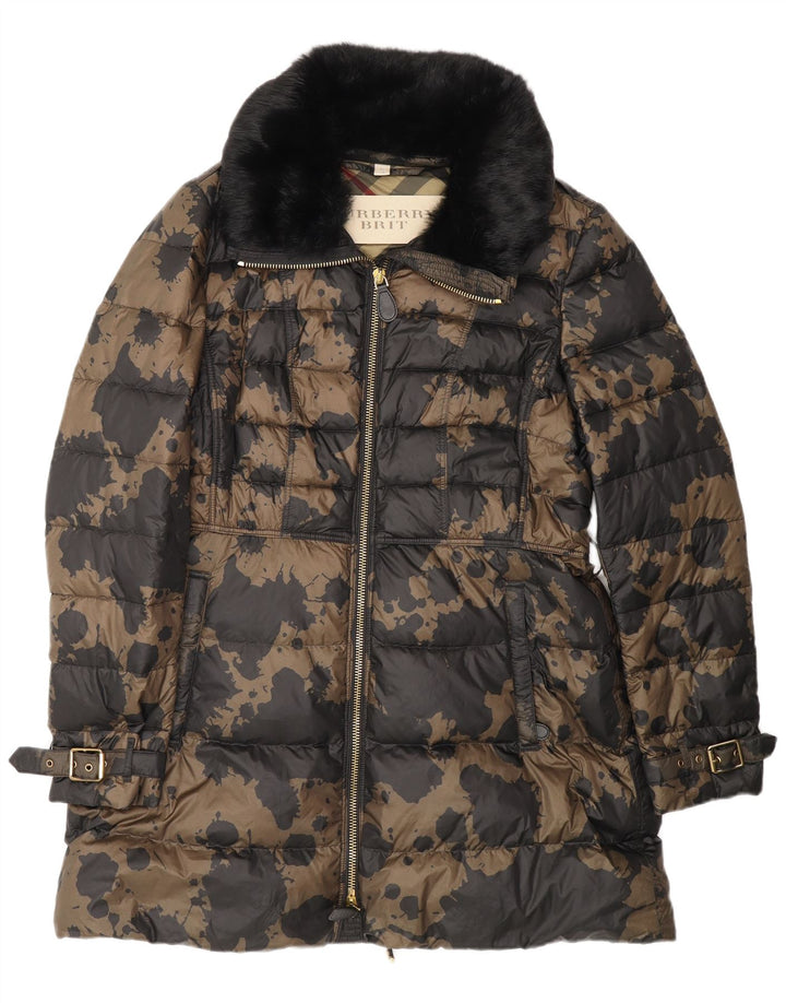 Burberry Manteau rembourré à motifs pour femme UK 18 XL Marron Camouflage Designer