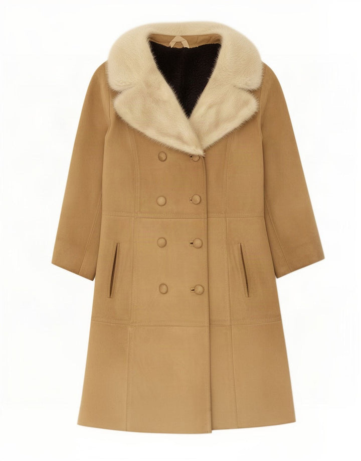 manteau en peau de mouton femme vintage UK 14 Cuir beige moyen