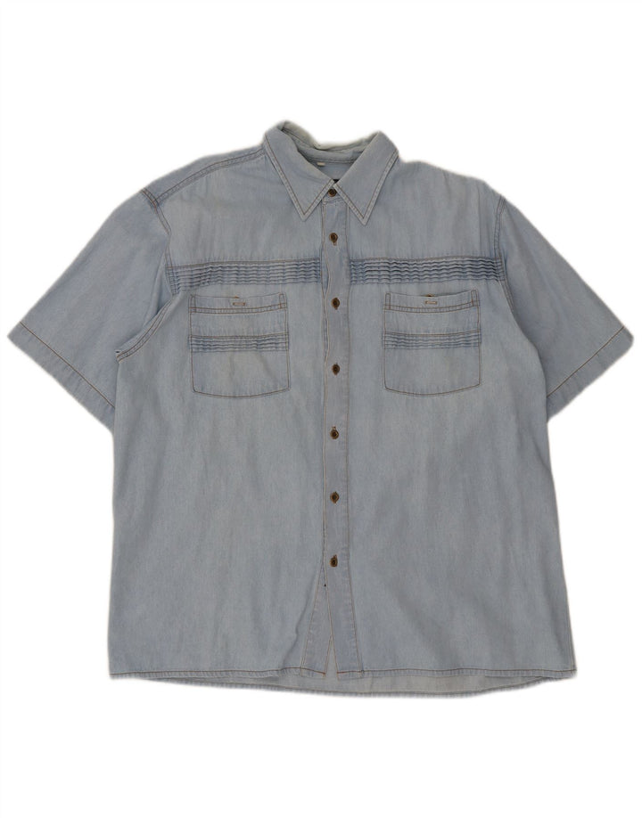Chemise en jean à manches courtes pour hommes Duty Free en coton bleu moyen