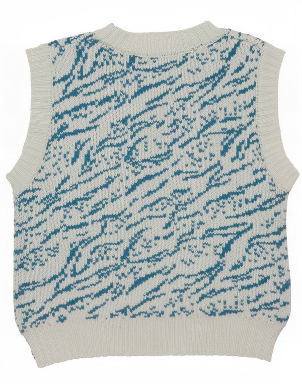 Zara Womens Graphic Crop Vest Tank Top UK 12 Medium Blue Floral Cotton