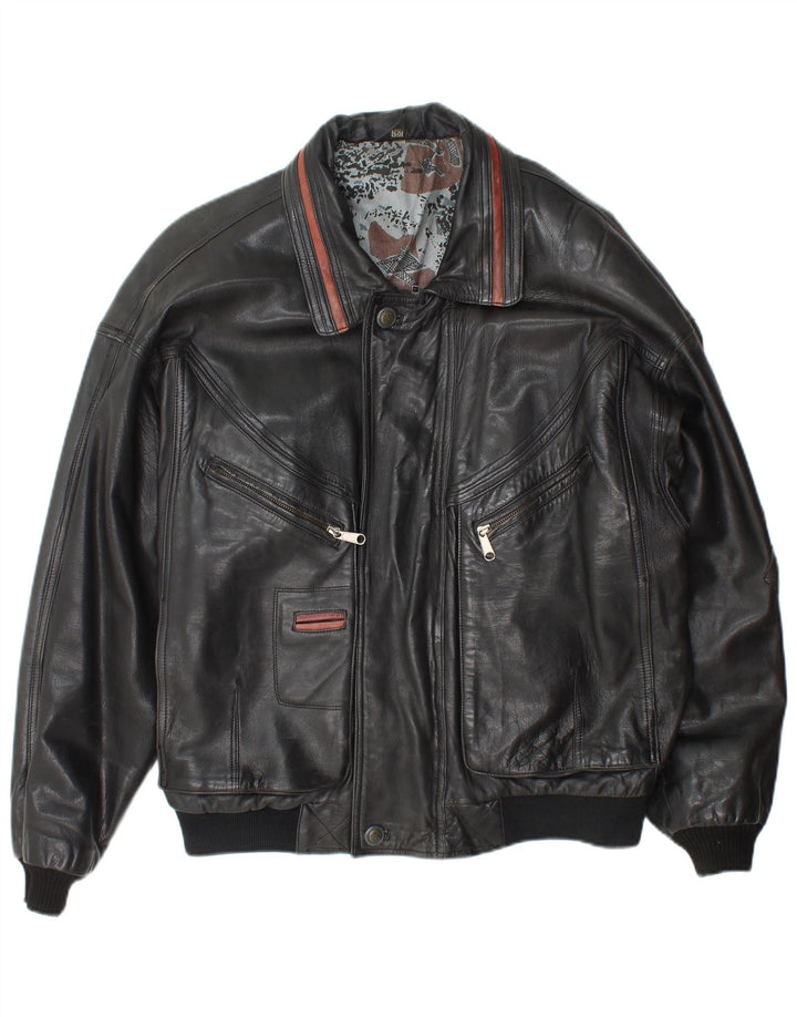 Angelo Litrico Veste en Cuir Bomber Homme IT 50 Grand Cuir Noir