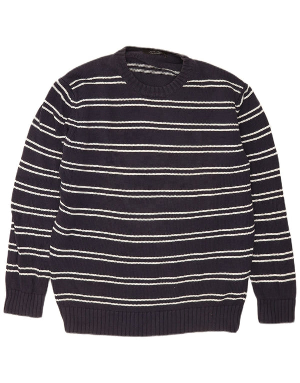 Zara Pull ras du cou pour homme XL en coton rayé bleu marine