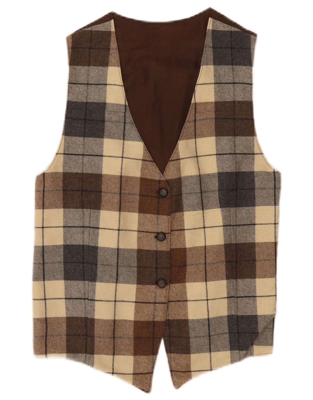 VINTAGE Gilet Femme UK 12 Medium Brown Check