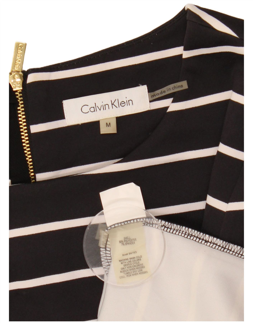 CALVIN KLEIN Haut Femme Manches 3/4 UK 14 Moyen Noir Rayé Polyester