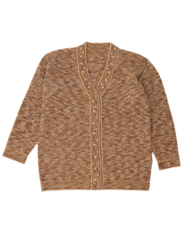 vintage Femme Cardigan Pull IT 48 XL Marron Moucheté Mohair