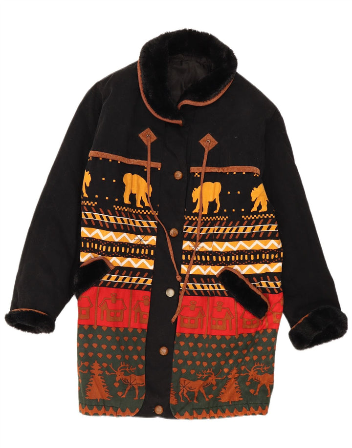 New Fast Manteau pour femme UK 16 Large Noir Fair Isle