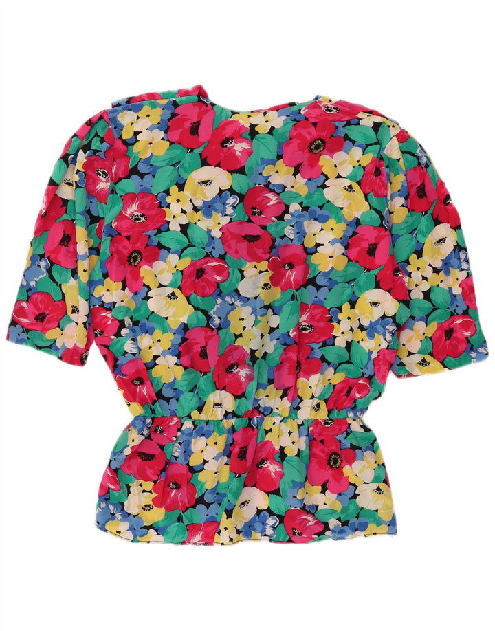 vintage Femme 3/4 Manches Blouse Top IT 46 Grand Floral Multicolore