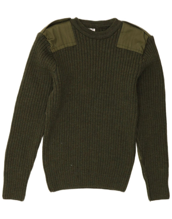 vintage Mens Military Crew Neck Jumper Pull UK 40 Moyen Vert Armée