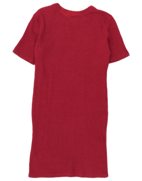 Zara Womens Trafaluc Robe pull à manches courtes UK 14 Large Bordeaux