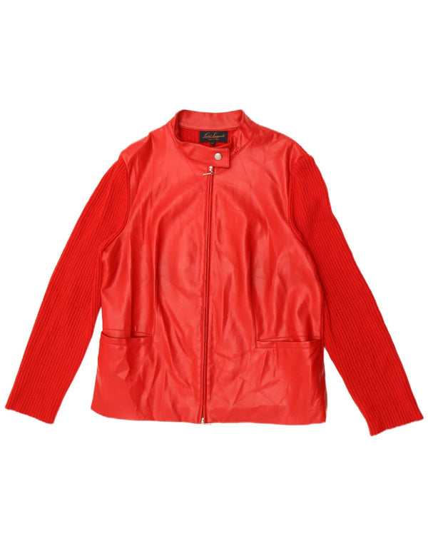 Luisa Spagnoli Pull cardigan en simili cuir pour femme UK 16 Large Rouge
