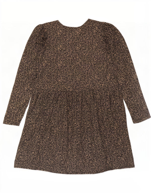Zara Robe basique à manches longues pour femme UK 44 en polyester floral marron moyen