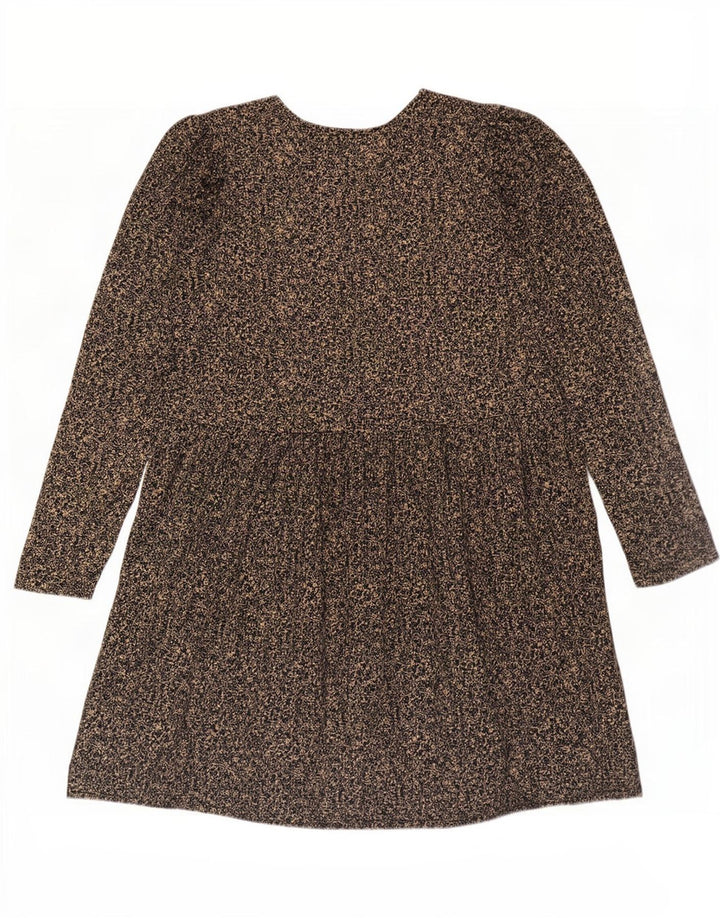 Zara Robe basique à manches longues pour femme UK 44 en polyester floral marron moyen