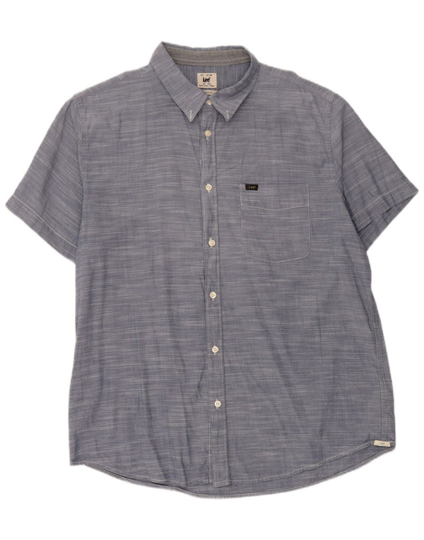 LEE Chemise à manches courtes pour homme Coupe régulière 2XL Bleu Coton