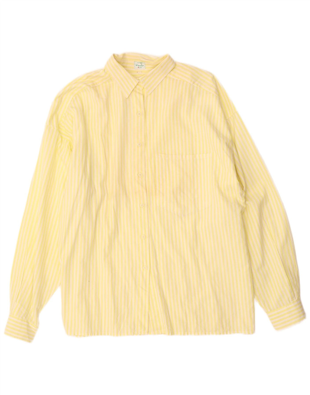 BENETTON Chemise Oversize Femme IT 46 Large Jaune Rayé Coton