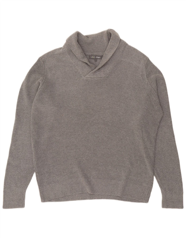 Marks & Spencer Pull à col châle pour homme en coton gris Taille L