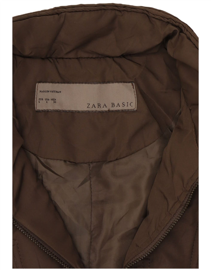 Zara Veste matelassée pour femme UK 16 Large Marron Polyester