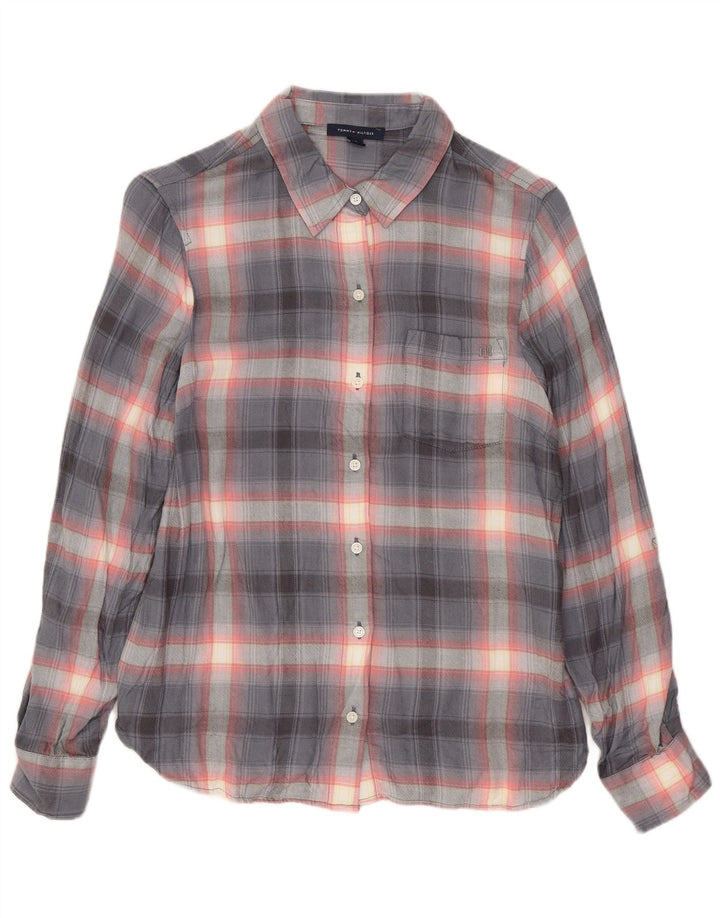 Tommy Hilfiger Chemise Femme UK 10 Petite Rayonne à Carreaux Gris