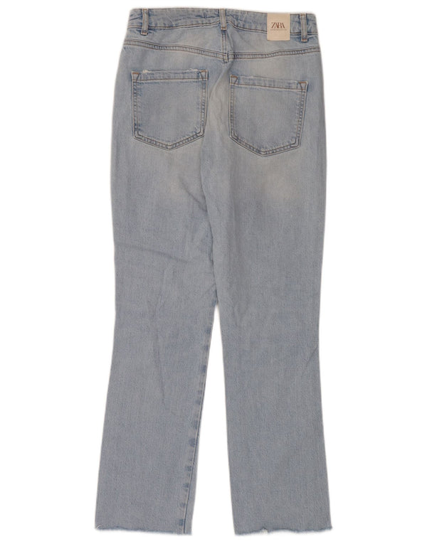Zara Jean droit vieilli pour femme EU 34 2XS W24 L28 Bleu Coton
