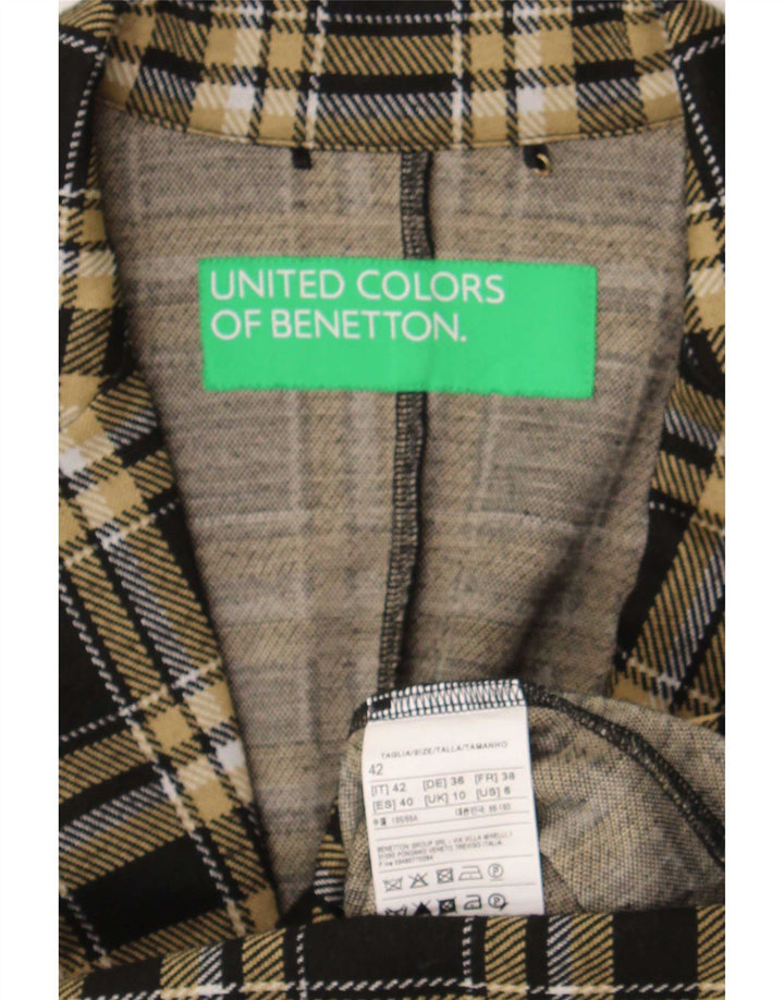 Benetton Veste Blazer 1 Bouton Femme UK 10 Petit Carreau Noir Polyester