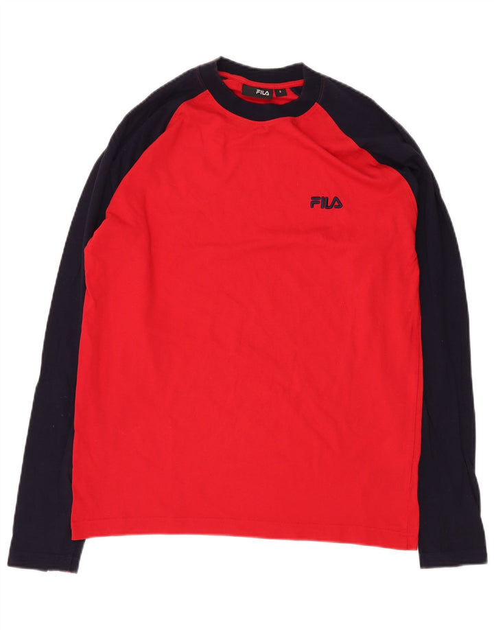 FILA Haut à manches longues pour hommes en coton color block rouge petit