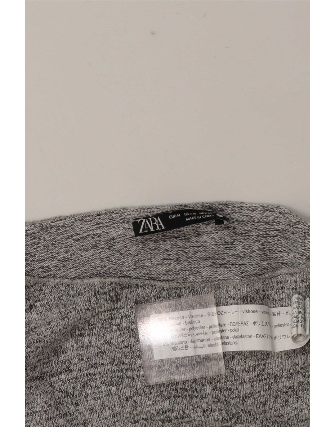 Zara Femme Top Manches Longues UK 44 Gris Moyen Viscose Moucheté