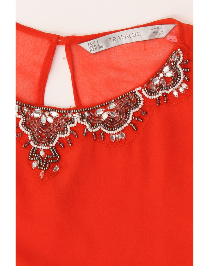 Zara Chemisier transparent à manches longues pour femme UK 16 Large Orange